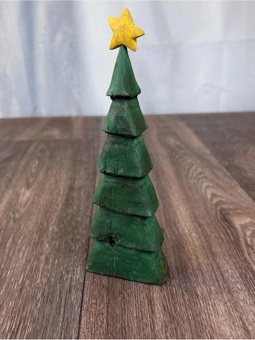 Vintage 1991 Hand Carved & Painted Folk Art Wood Santa Tree Figurine 7” Signed